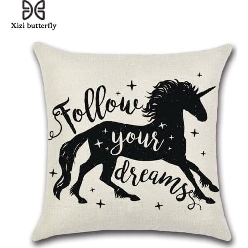 Unicorn Pillow Case Cotton Linen Cushion Cover Modern Simple Throw Cover Cartoon Pillowcase Home Textile 45cm*45cm Home Decor