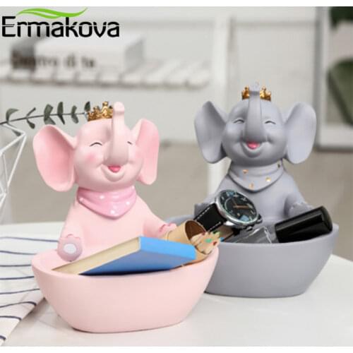 ERMAKOVA Cute Elephant Storage Box Statue Animal Home Decoration Resin Desktop Crafts Abstract Sculpture Ornaments