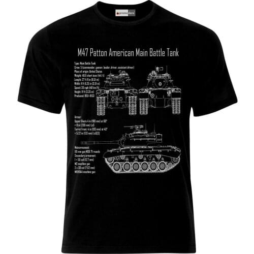 M47 Patton American Tank Panzer WW2 USA Army Blueprint Design T-Shirt