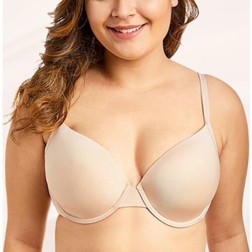 Smooth Seamless Womens Plus Size Essential T-shirt Bra Full Coverage Model Up Cups Underwire 32 34 36 38 40 C D DD E F G