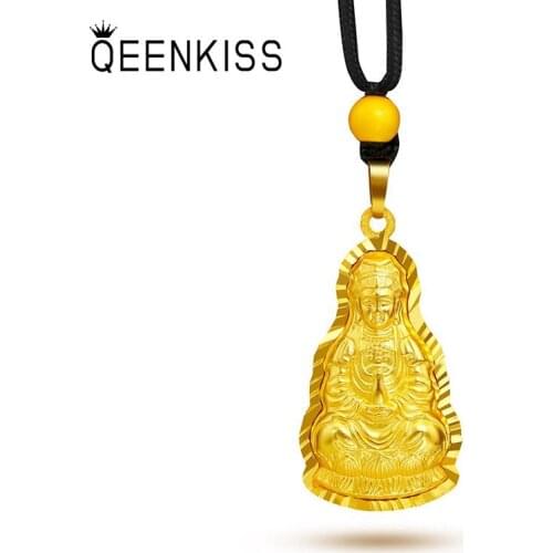 QEENKISS PT517 Fine Jewelry Wholesale Fashion Men Women Birthday Wedding Gift Buddha GUANYIN 24KT Gold Pendant Charm No Chain