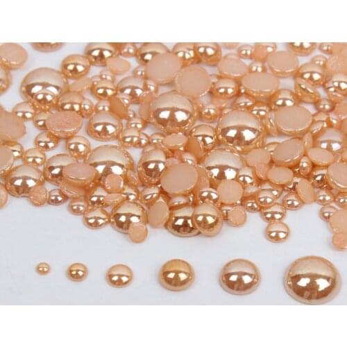 High quality Gold color 2mm-6mm mixSizes 1000pcs/lot Ceramic Beads Half Round Flatback Pearl to glue DIY Nails Art Garmen HOT
