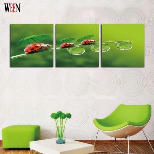 3 Piece Ladybug Wall Canvas Arts With Framed Directly Handed For Living Room Modern Insect Module painting Poster Hot Gift