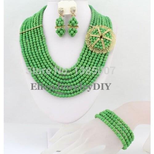 Beautiful Nigerian Wedding Beads Jewelry Set African Beads Jewelry Necklace Bracelet Earrings Sets TL1536