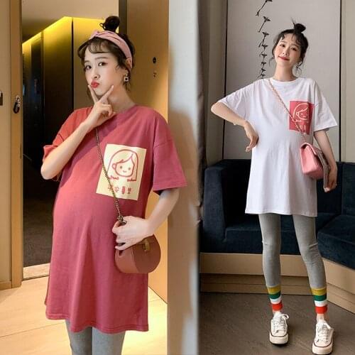8227# Maternity Clothes Summer Short Sleeve Easy Matching Loose T-shirt Tops for Pregnant Women Pregnancy Clothes
