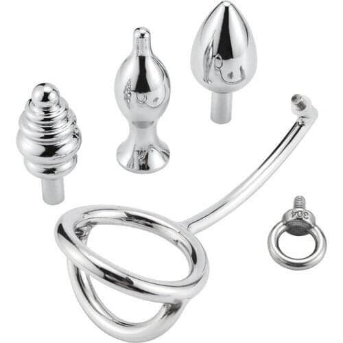 Metal Anal Plug Anal Hook Butt Stopper Anus Dilator with Cock Rings Prostate Massager Anal Beads Butt Plug Sex Toys for Couples