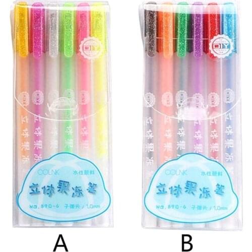 6Pcs/Set 3D Jelly Pen Set Cute DIY Painting Highlighter Creative Colored Neutral Pens For Girl School Supplies Korean Stationery