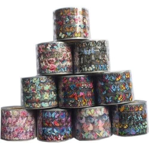 10Rolls Butterfly Flower Stickers on Nails Foil Colorful Gel Polish Adhesive Sticker 50M*4CM Nail Decals Foil for Nail Manicure