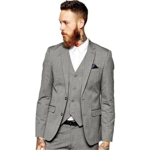 New Design Cheap Grey Wedding Suits for Men (Jacket+Pants+vest+tie) Men Suits Groom Tuxedos Groomsman Suits Business Formal Suit