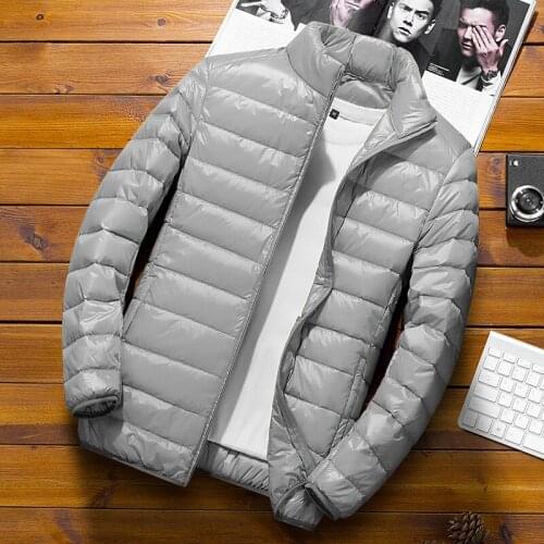 Autumn Winter Mens Ultralight White Duck Down Jacket Male Warm Parkas Coats Ultra Light Stand Collar Outwear LWL1151