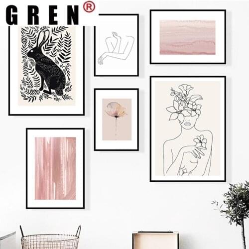 GREN Abstract Women Line Drawing Nordic Posters Prints Modern Canvas Painting Wall Art Flower Girl Picture Bedroom Home Decor