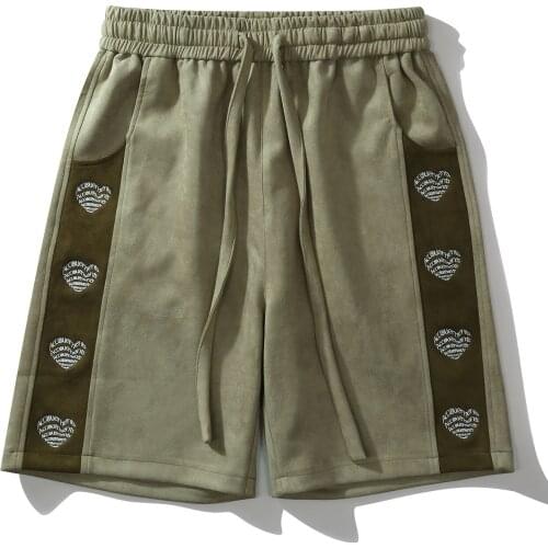 LACIBLE Casual Shorts Harajuku Hip Hop Summer Men Heart Embroidery Color Block Patchwork Sweatpants Streetwear Fashion Shorts