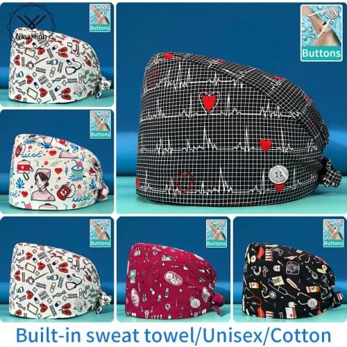 Spa Frosted hat Personalized printing Scrubs Hats adjustable Scrub hat beauty salon work scrub cap laboratory pet shop scrub hat