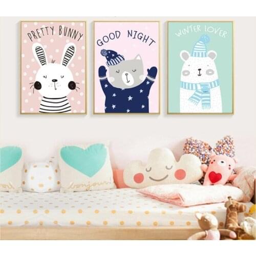 Nordic Modern Simple Warm Cartoon Animal Hanging Painting Childrens Room Decoration Painting Core Oil Painting Canvas Wall Art