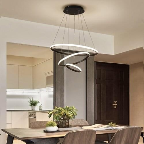 Modern Pendant Chandeliers for Kitchen Bar Suspension 110V 220V Aluminum Circle Ring Lustre Pendant Lamp for Dining room Office