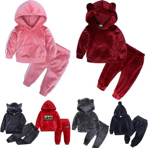 Girls Sports Suit Velet Children Clothing Sets Baby Kids Set Girls Boy Hoodies Shirt Pants Spring Autumn Tops Trousers Suit JYF
