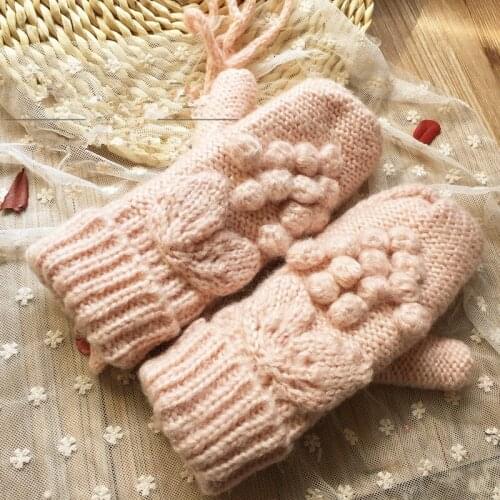 Warm Thick Winter Ladys Mittens Handmade Knitted Gloves