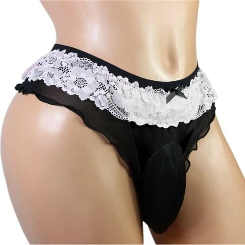 Men Briefs Lace Male Underwear Briefs Lace Sexy Men Lingerie Comfortable U-Shaped Pouch Gay Sissy Breathable Shorts Underpants