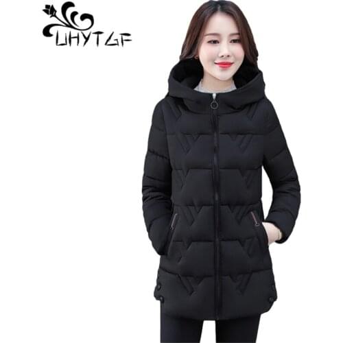 UHYTGF Womens Padded Jacket Thicken Woman Parkas Down Jackets Winter Clothes Hooded Plus size Coat Outerwear Mujer Chaqueta 926
