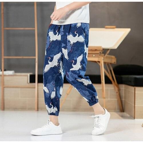 Streetwear Man‘s Cotton Linen Harem Pants 2021 Fashion Printing Men Women Hip Hop Jogging Pants Oversized Casual Loose Trousers