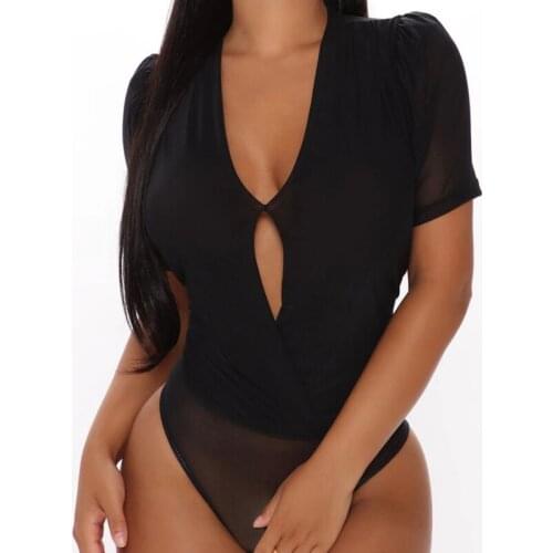 V Neck Short Sleeve Solid White Sexy Bodysuit Women Black Autumn Winter Body Top Gray Casual Lady Streetwear Bodysuits