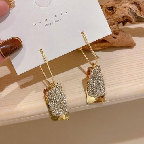 New Style Geometric Rhinestone Drop Earrings for Women Big Sequins Dangle Earrings Party Jewelry Accessories