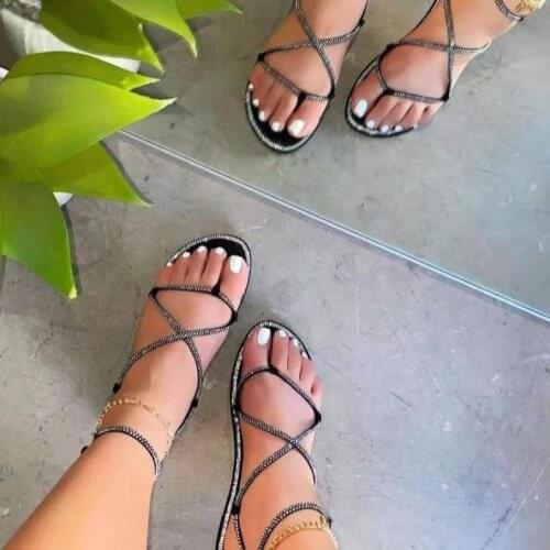 2021 Women Flats Sandals Gladiator Cross Strap Sexy Lace Up Flat Casual Beach Ytmtloy Sadalias Femininas Zapatos Transparentes