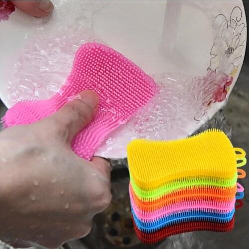 1Pcs Kitchen Cleaning Brush Silicone Dishwashing Brush Fruit Vegetable Cleaning Brushes Pot Pan Sponge Scouring Pads Tool SN3721