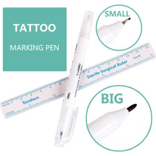 1pcs Tattoo Skin Marker Piercing Marking Pen fit Eyebrow Tattoo Scribe Tool Supply Surgical Double Heads Point Marking 1mm 0.5mm