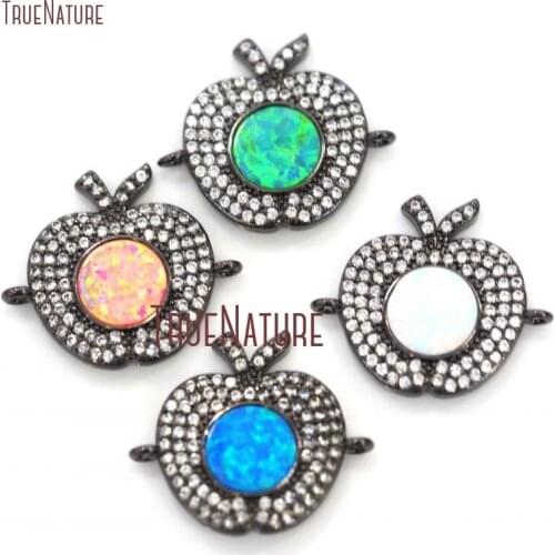 10Pcs Connector Green, White, Blue, Orange Round Shape Opal Clear Cz Micro Inserts Gunmetal Apple Connector 19x20mm PC13926