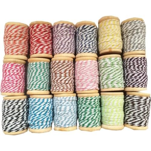 2pcs/lot 26 mix color Cotton bakers Twine 12ply cotton twine cotton cords 10meter wooden spool for DIY Packing