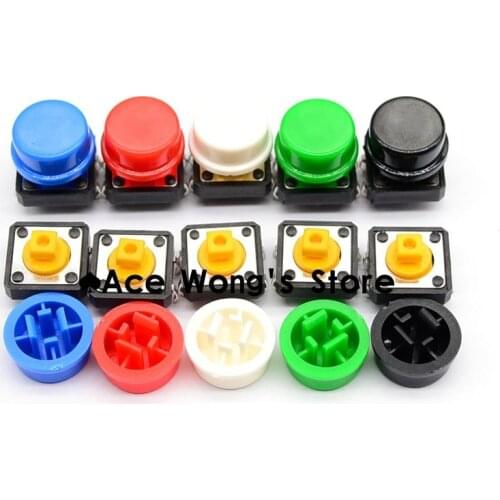 20PCS Tactile Push Button Switch Momentary 12*12*7.3MM Micro switch button + (20PCS 5 colors Tact Cap)