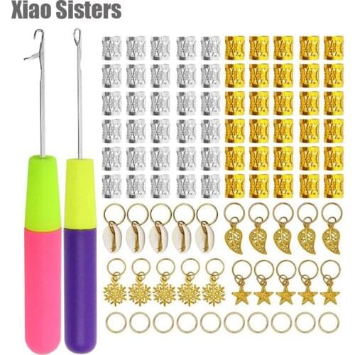 22/82/92 pcs/Set Hair Weaving Crochet Needles Dreading Hooks Dreadlocks Rhinestone Hair Ring Braid Styling Salon Supplies