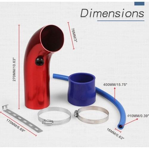 HB 4 Pieces/Set Aluminum Universal Vehicle SUV Truck Car Air Intake Tube Pipe Air-Intake Duct Hose 3 Colors 76mm