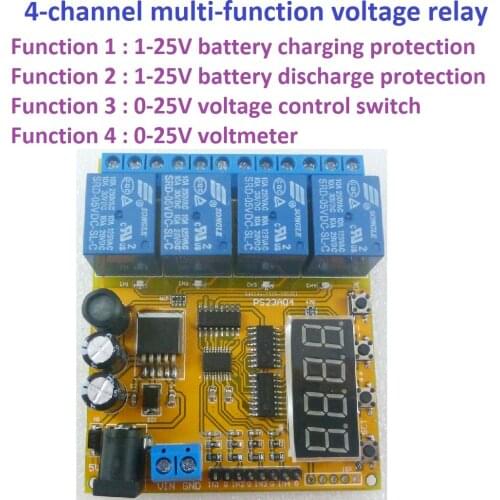 4-channel voltage control relay lithium battery car battery charge and discharge protection board 12V 24V