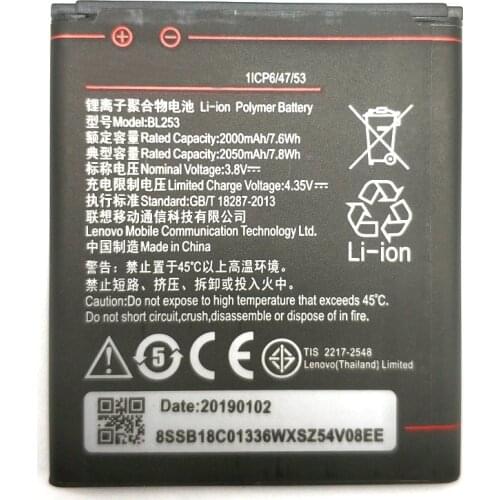 2020 high capacity 2050mAh BL253 Battery For Lenovo A2010 Bateria A 2010 / BL 253 BL-253 A1000 A1000m A 1000 Mobile Phone