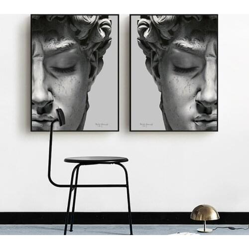 White and black Davids face with closed eyes Body sculpture modern Nordic decorative Picture Canvas Wall Art for room decor