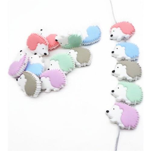 Chenkai 10PCS Silicone Hedgehog Teether Beads DIY Animal Teething Necklace Beads For Baby Dummy Cartoon Pacifier Toy Accessories