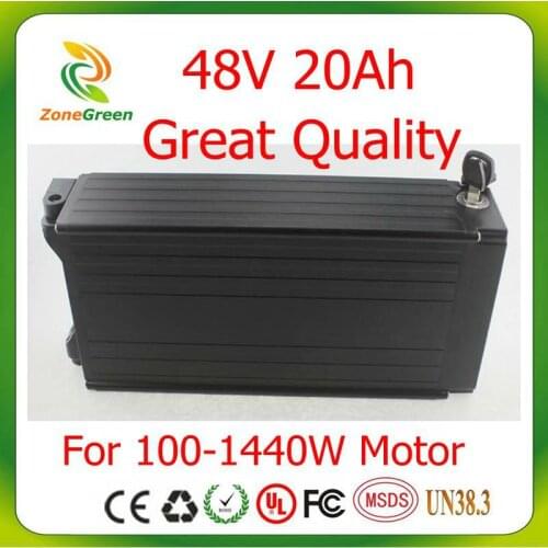 Black 48V 20AH electric bike battery rear rack battery 1000W BMS bike lithium battery Aluminum housing,with 54.6v charger
