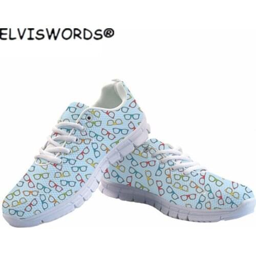 ELVISWORDS Cute Cartoon Eyeglasses Design Breathable Ladies Hiking Sports Shoes Non-slip Womens Air Mesh Sneakers zapatos mujer
