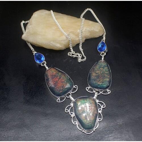 Gemstonefactory Jewelry Big Promotion 925 Silver Dichroic Glass Blue Topaz Ladies Women Chain Necklace 40cm 20213528