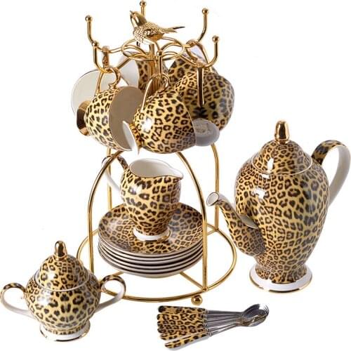 Leopard Print Bone China Coffee Set Luxury Phnom Penh Porcelain Tea Set Advanced Pot Cup Ceramic Mug Sugar Bowl Coffeeware