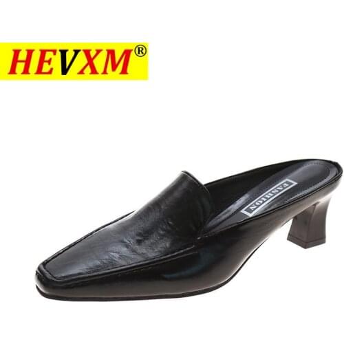 Dress Patent Slippers Women Heels Shoes Pointed Toe Female Summer Fashion Slides Metal Block Heel Ladies Slip On Loafers 2021