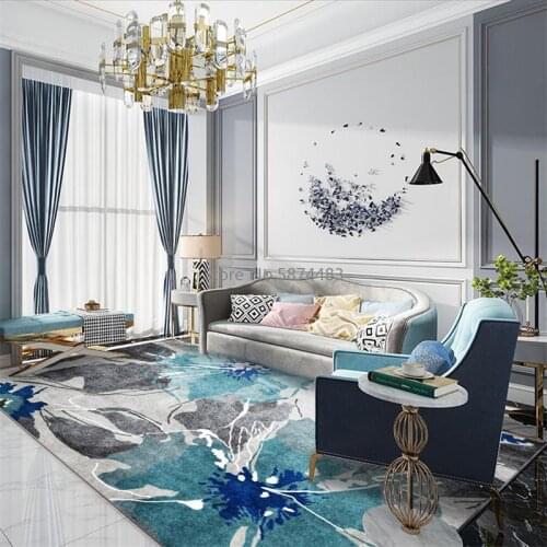 Fashion American Abstract Ink Blue Gray Big Flower Flower Living Room Bedroom Bedside Carpet Floor Mat