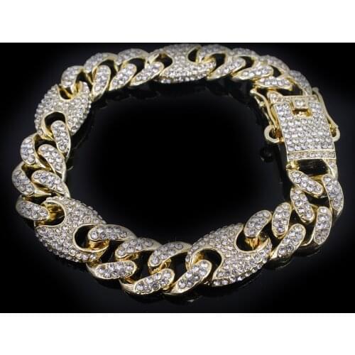 Mens bracelets link curb miami cuban 13mm hip hop chain iced out USA street rap fashion gold silver color women fashion jewelry