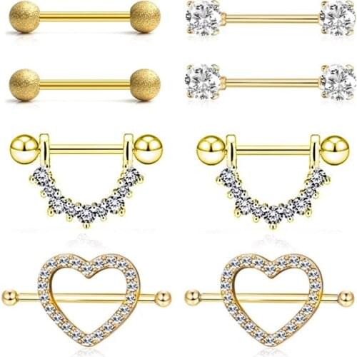 2Pcs Stainless Steel Fashion Nipple Piercing Set 14G Crystal Nipple Ring Ar Body Jewelry Tongue Piercing Lot Body Accessories