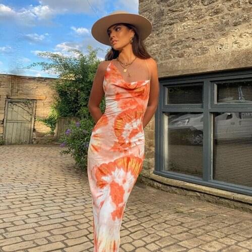Tie Dye Print Fashion Sexy Backless Lace Up Midi Dresses Sleeveless Club Party Holiday Spaghetti Strap Sundress