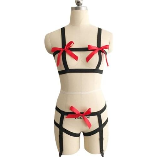 Red bow garter belt Harajuku Gothic Christmas gift body harness wedding garters bridal bondage harness garters belt