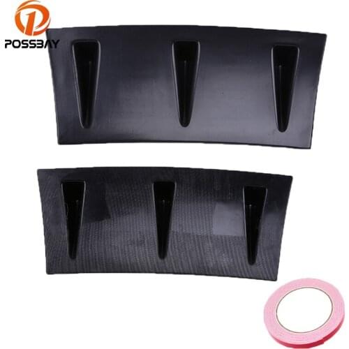 POSSBAY Universal Auto Rear Bumper Lip Diffuser 3 Fin Matte Black Carbon Fiber ABS Car Diffuser Fin Shark Style Bumpers