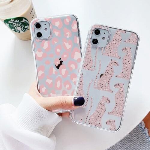 Transparent Case For Xiaomi Mi 11 Redmi Note 8T 9S 9 8 7 5 6 10T 10 T Lite 9A 9C Poco X3 NFC F2 Pro Max Pink Leopard Cover Coque